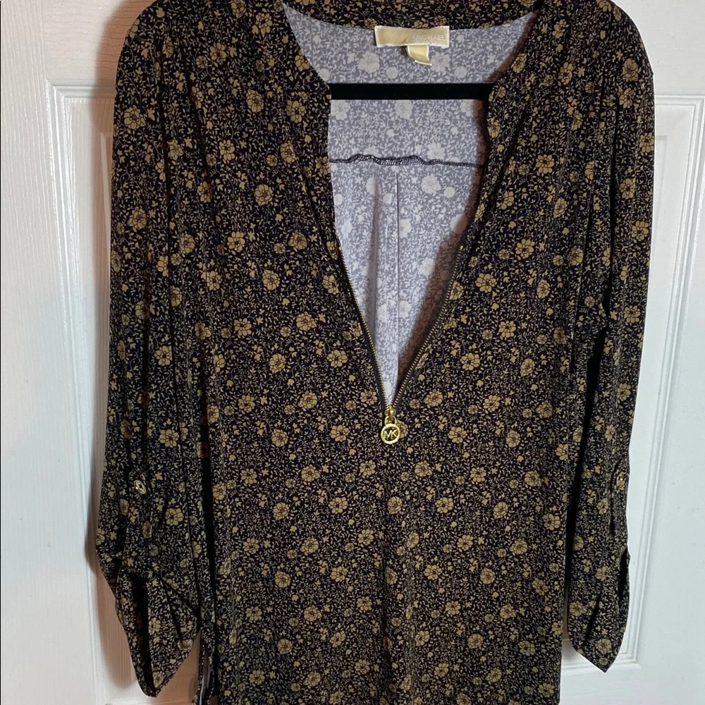 Michael Kors floral-print blouse featuring a zippered chain-detail neckline XL - Picture 7 of 7